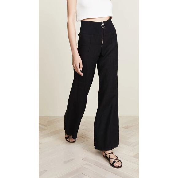 Enza Costa Pants - Enza Costa French Linen Pintuck Wide Leg Pant Black